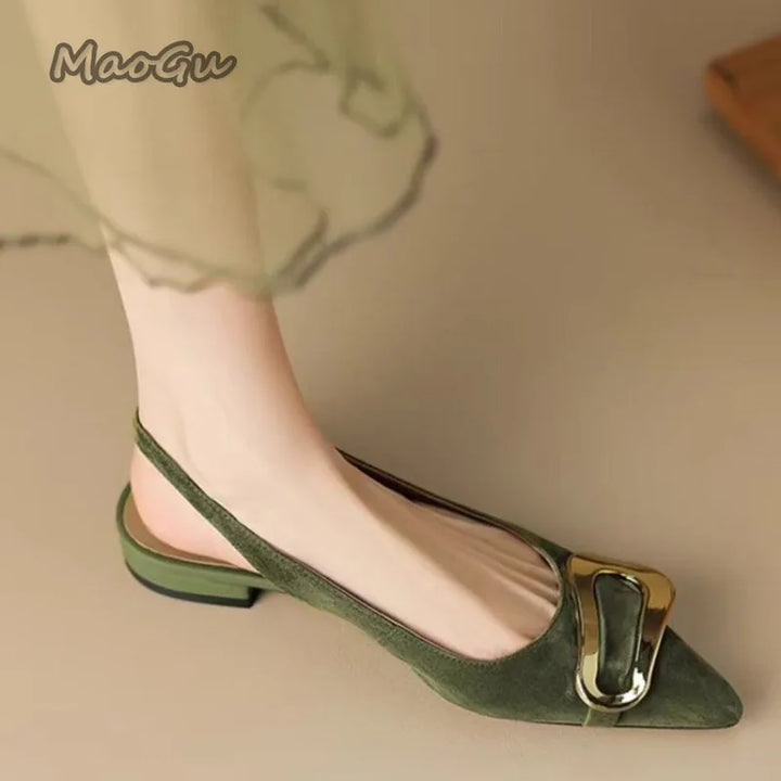 Suede Women Shoes Pointed Toe Fashion Sandals 2025 Summer Slingback Dress Shoes Casual Slip on Pumps Low Heel Chaussure Femme - ZEYTONCART