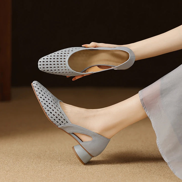 Women Pumps Fashion Style  Elegant Shoes Casual  Lady Sheepskin Oxford sole Women Shoes Blue White Thick Heels 3cm Shoes  A200 - ZEYTONCART