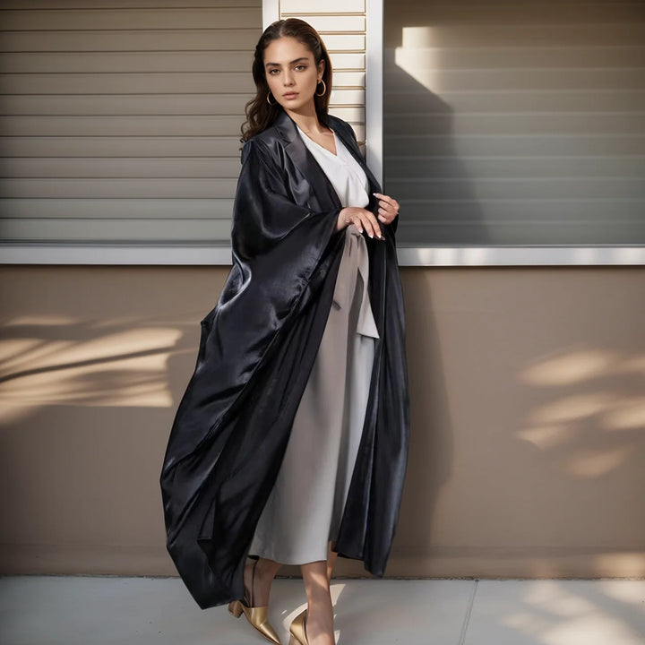 Hot sale Summer Women Islamic Clothing Shinny Polyester Thin Fabric Puff Sleeves Dubai Open Abaya for Muslim Women - ZEYTONCART