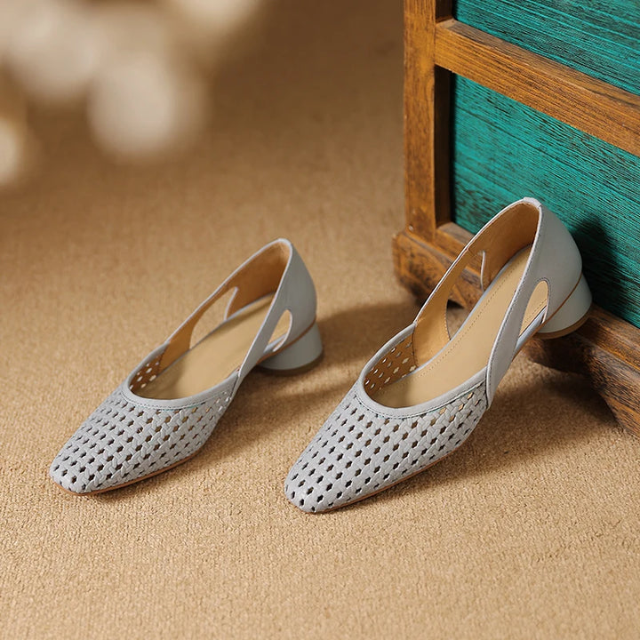 Women Pumps Fashion Style  Elegant Shoes Casual  Lady Sheepskin Oxford sole Women Shoes Blue White Thick Heels 3cm Shoes  A200 - ZEYTONCART