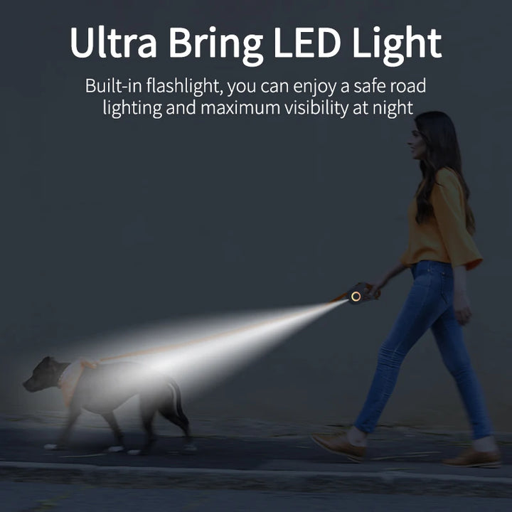 ROJECO 5M Automatic Dog Leash Retractable LED Luminous Leading Fashion Light Straps For Dog Puppy Pet Flexi Walking Running Lead - ZEYTONCART