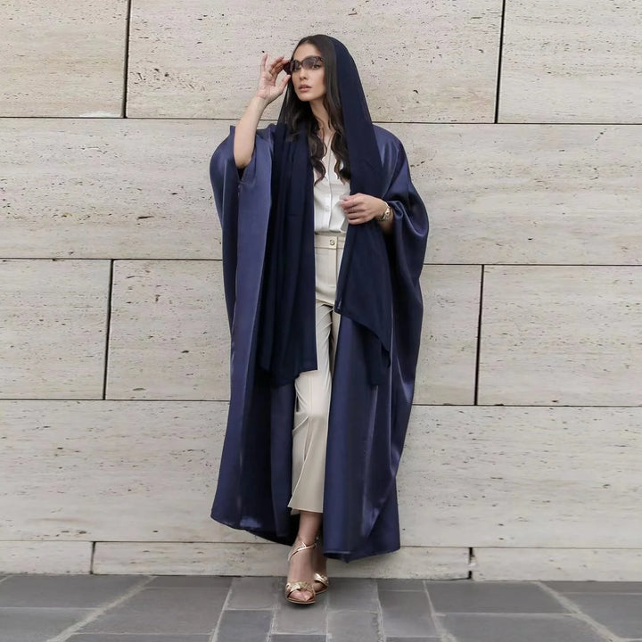 Hot sale Summer Women Islamic Clothing Shinny Polyester Thin Fabric Puff Sleeves Dubai Open Abaya for Muslim Women - ZEYTONCART