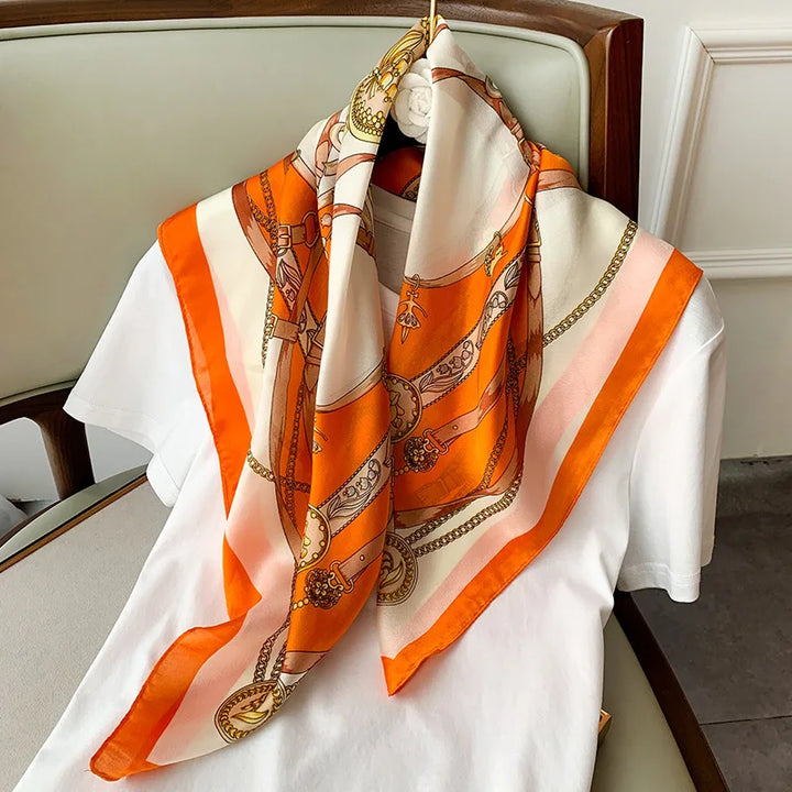 Luxury 70cm Square Silk Scarf for Women Hijab Hair Bands Neckerchief Female Shawl Ribbon Headband Fashion Wraps Bandana - ZEYTONCART