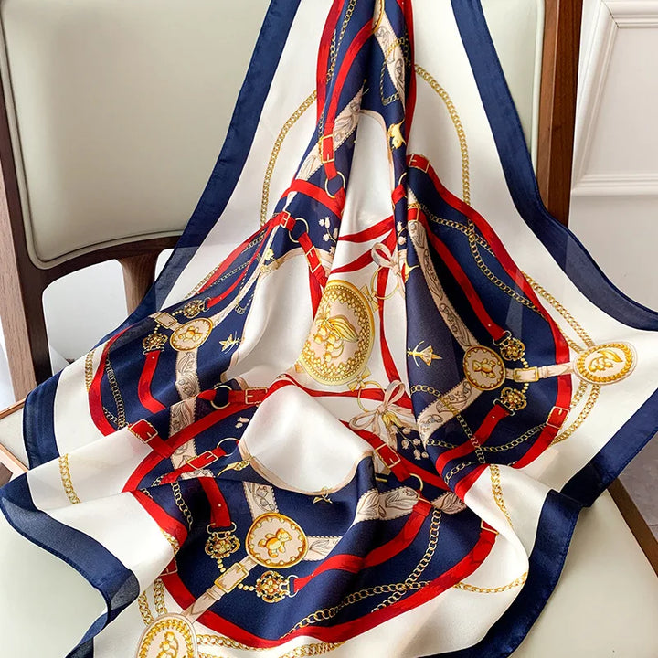Luxury 70cm Square Silk Scarf for Women Hijab Hair Bands Neckerchief Female Shawl Ribbon Headband Fashion Wraps Bandana - ZEYTONCART