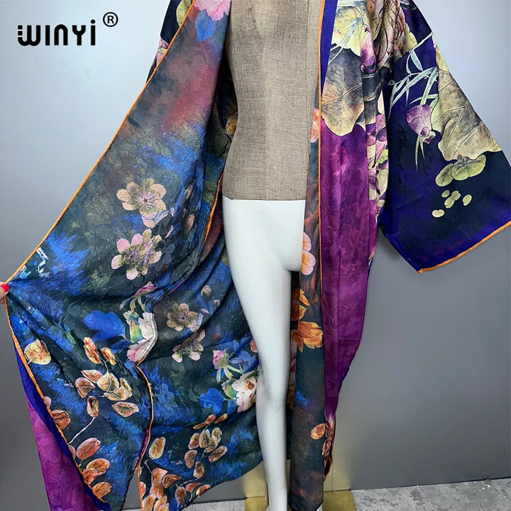 WINYI kimono High-quality Print Dress Beach Wear Boho Cardigan Elegant beach cover ups for women Kaftan abaya dubai luxury - ZEYTONCART