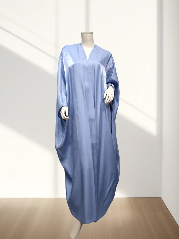 Hot sale Summer Women Islamic Clothing Shinny Polyester Thin Fabric Puff Sleeves Dubai Open Abaya for Muslim Women - ZEYTONCART
