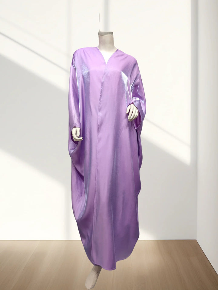 Hot sale Summer Women Islamic Clothing Shinny Polyester Thin Fabric Puff Sleeves Dubai Open Abaya for Muslim Women - ZEYTONCART