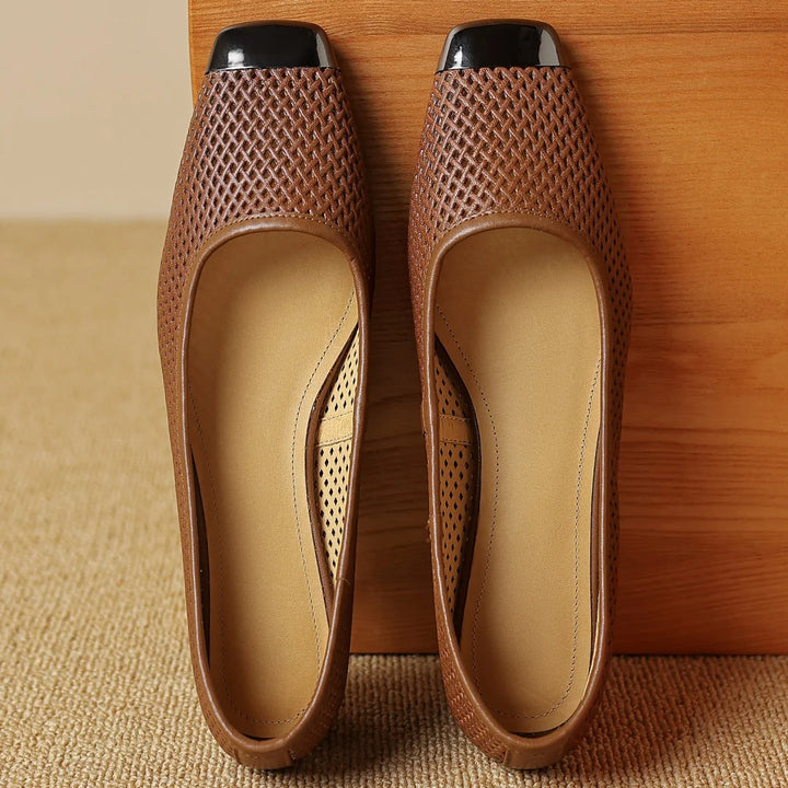 Plus size 34-41 women's hollow-out sheepskin slip-on summer breathable pumps metal toe 3cm kitten heel elegant ladies heels shoe - ZEYTONCART