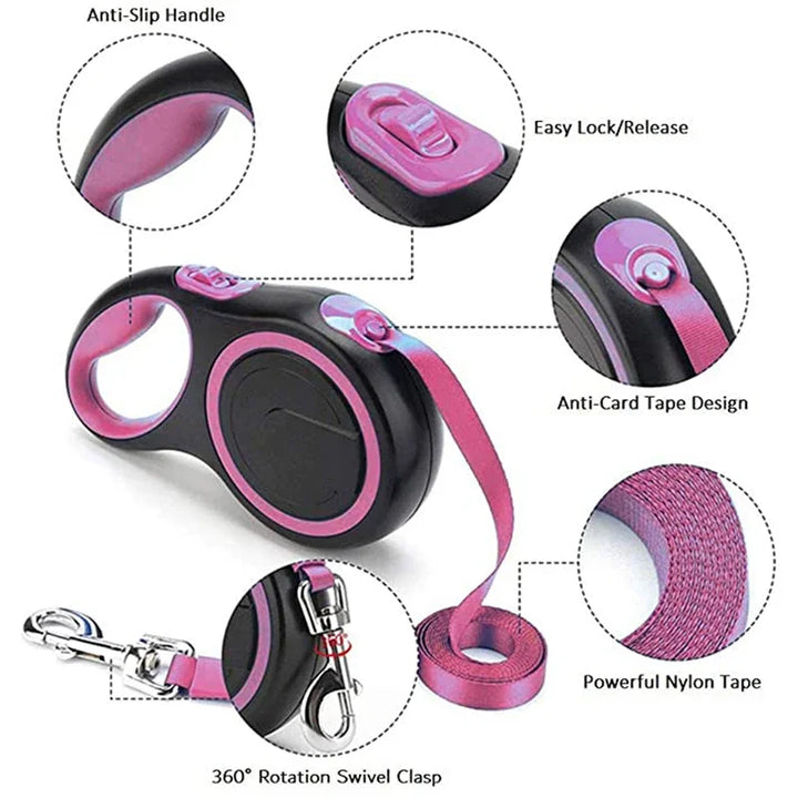 3/5/8M Durable Nylon Retractable Dog Leash Leads Automatic Extending Leash For Small Medium Large Dogs Puppy Walking Leash Rope - ZEYTONCART