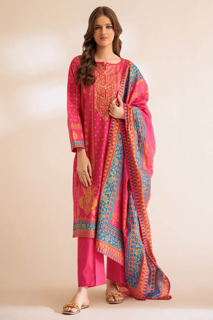 Stitched 3-Piece Metallic Lawn Suit – Printed Shirt & Dupatta with Dyed Cambric Trouser (SS2243P27) B-21 - ZEYTONCART