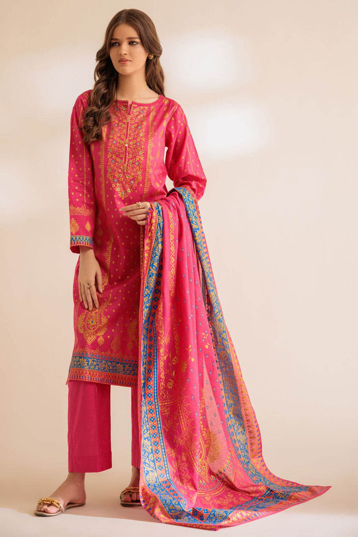 Stitched 3-Piece Metallic Lawn Suit – Printed Shirt & Dupatta with Dyed Cambric Trouser (SS2243P27) B-21 - ZEYTONCART