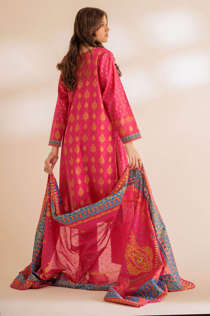 Stitched 3-Piece Metallic Lawn Suit – Printed Shirt & Dupatta with Dyed Cambric Trouser (SS2243P27) B-21 - ZEYTONCART