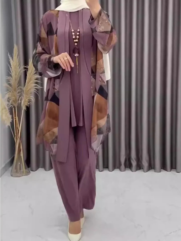 Eid Women Abaya 3 Piece Set with Pant Party Muslim Sets Caftan Robe Jalabiya Ramadan Morocco Dubai 2025 Musulman Ensembles - ZEYTONCART