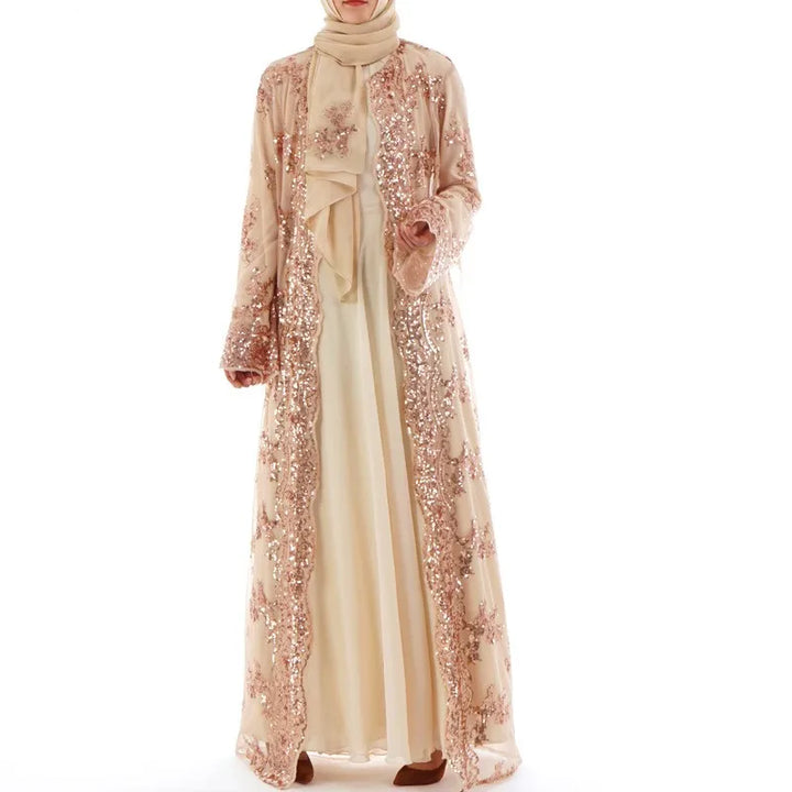 2025 New Black White Sequin Kimono Cardigan Abaya Dubai Luxury Muslim Kaftan Abayas for Women Turkish Islamic Clothing Outfit - ZEYTONCART