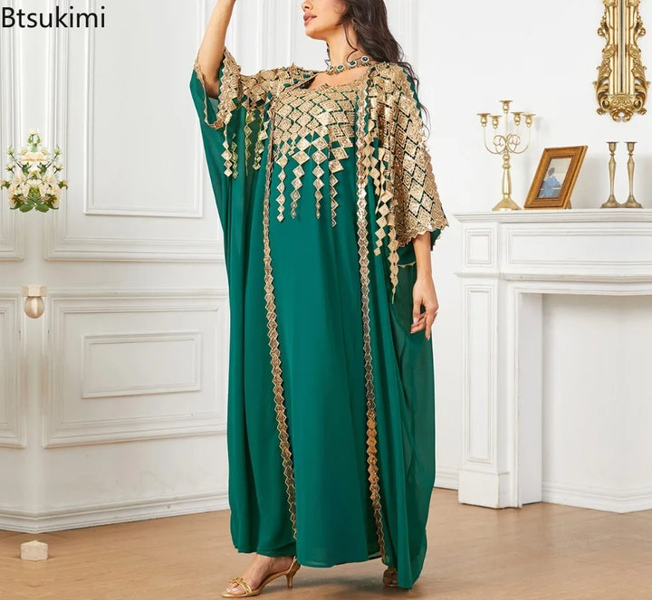 New Eid Muslim Party Dress for Women Abaya with Inner Dress 2 Piece Set Jalabiya Ramadan Abayas Robe Caftan Vestidos Largos 2025 - ZEYTONCART