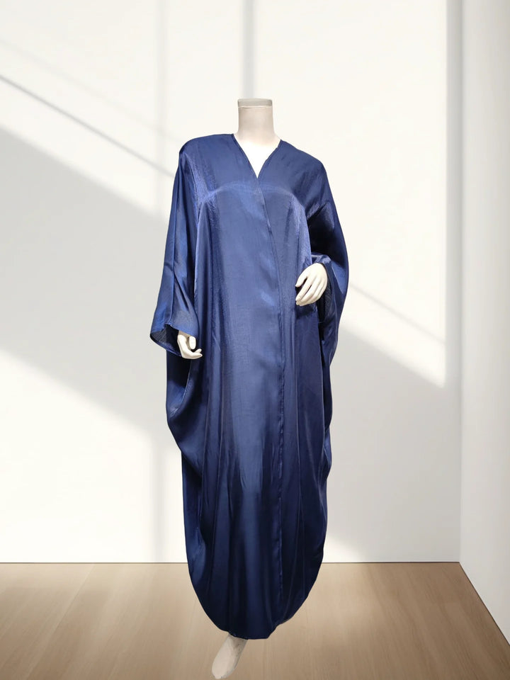Hot sale Summer Women Islamic Clothing Shinny Polyester Thin Fabric Puff Sleeves Dubai Open Abaya for Muslim Women - ZEYTONCART