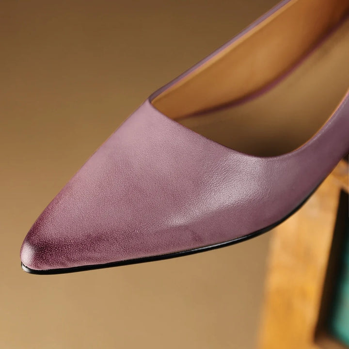 Women's cow leather pointed toe kitten heel slip-on pumps elegant ladies low heel high quality soft comfortable dress heels shoe - ZEYTONCART