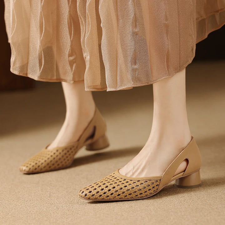 Women Pumps Fashion Style  Elegant Shoes Casual  Lady Sheepskin Oxford sole Women Shoes Blue White Thick Heels 3cm Shoes  A200 - ZEYTONCART