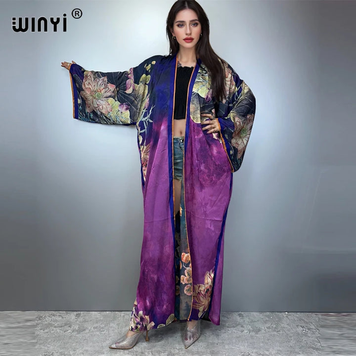 WINYI kimono High-quality Print Dress Beach Wear Boho Cardigan Elegant beach cover ups for women Kaftan abaya dubai luxury - ZEYTONCART