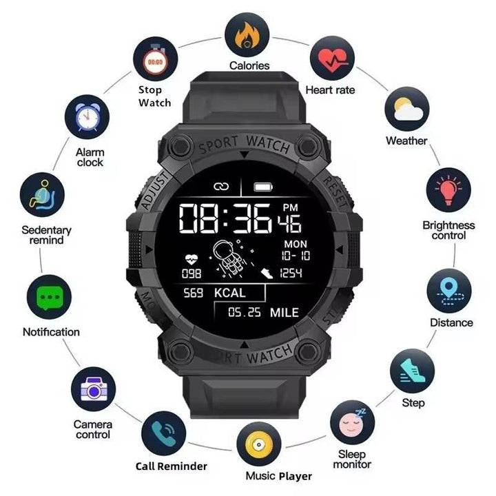 Black Smart Watch Sports Bluetooth Reminder With Color Screen Health Monitoring Fd68s Wearable Fitness Tracker - ZEYTONCART