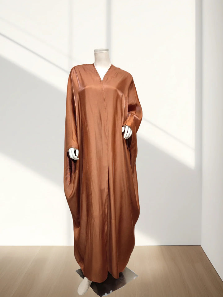 Hot sale Summer Women Islamic Clothing Shinny Polyester Thin Fabric Puff Sleeves Dubai Open Abaya for Muslim Women - ZEYTONCART