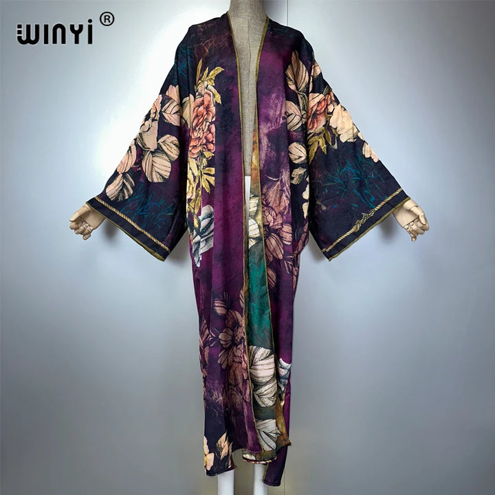 WINYI kimono High-quality Print Dress Beach Wear Boho Cardigan Elegant beach cover ups for women Kaftan abaya dubai luxury - ZEYTONCART