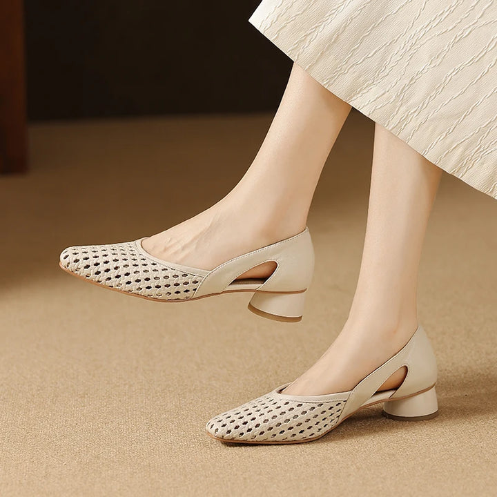 Women Pumps Fashion Style  Elegant Shoes Casual  Lady Sheepskin Oxford sole Women Shoes Blue White Thick Heels 3cm Shoes  A200 - ZEYTONCART
