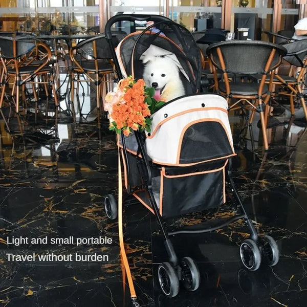 Lightweight Pet Stroller Foldable Cat Stroller Small and Medium-sized Dog Stroller Shock-absorbing Elderly Pet Cart Pet Supplies - ZEYTONCART