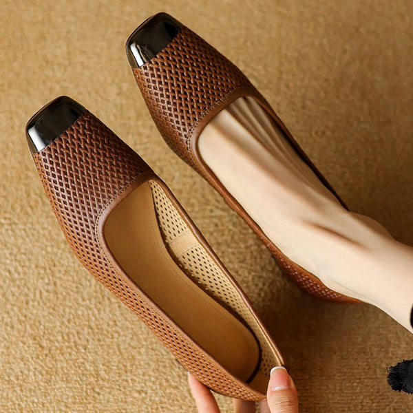 Plus size 34-41 women's hollow-out sheepskin slip-on summer breathable pumps metal toe 3cm kitten heel elegant ladies heels shoe - ZEYTONCART