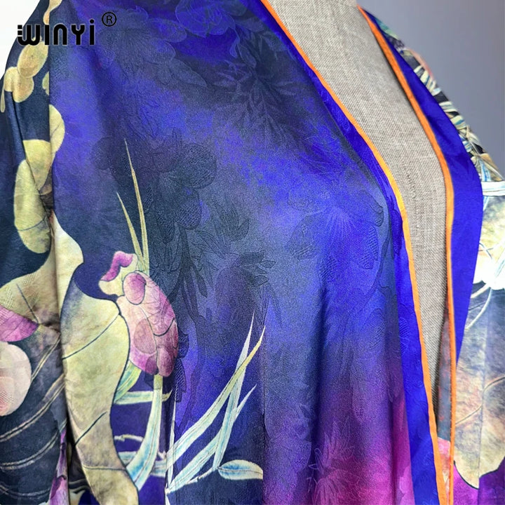 WINYI kimono High-quality Print Dress Beach Wear Boho Cardigan Elegant beach cover ups for women Kaftan abaya dubai luxury - ZEYTONCART