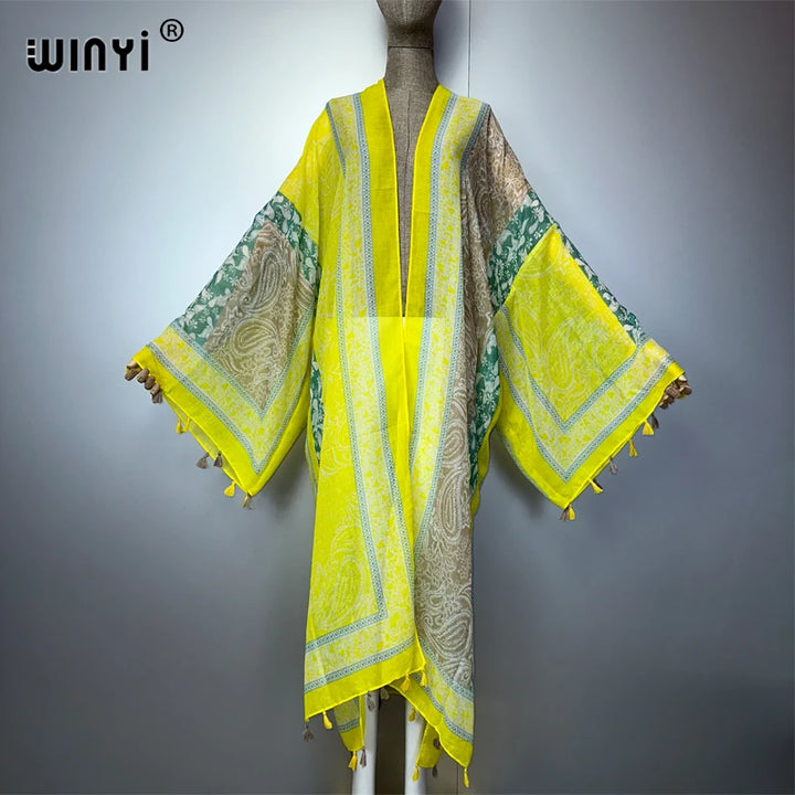 WINYI summer outfit kimono africa abaya muslim beach cover up maxi dress cardigans beach wear women abaya dubai luxury kaftan - ZEYTONCART
