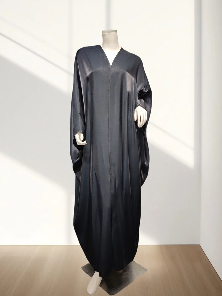 Hot sale Summer Women Islamic Clothing Shinny Polyester Thin Fabric Puff Sleeves Dubai Open Abaya for Muslim Women - ZEYTONCART