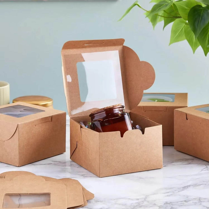 Cake Box with Window,Bakery Pastry Boxes,Cookie Boxes,Mini Pie Box for Pastry,Dessert,Strawberries,Cupcakes with Paper Stickers - ZEYTONCART