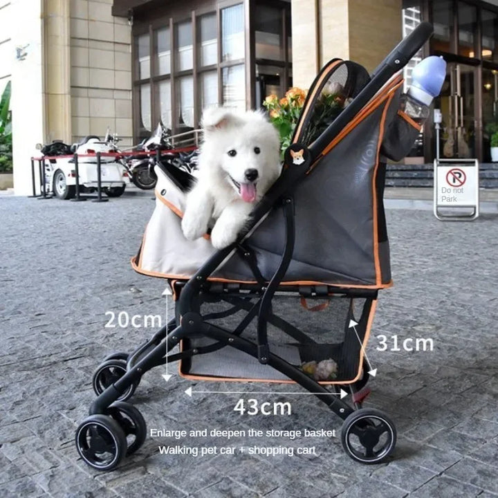 Lightweight Pet Stroller Foldable Cat Stroller Small and Medium-sized Dog Stroller Shock-absorbing Elderly Pet Cart Pet Supplies - ZEYTONCART