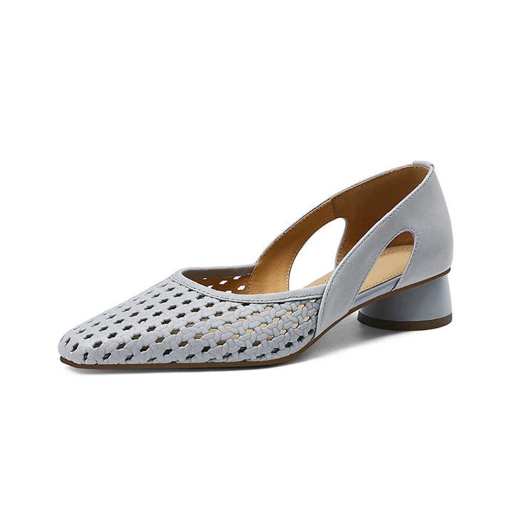 Women Pumps Fashion Style  Elegant Shoes Casual  Lady Sheepskin Oxford sole Women Shoes Blue White Thick Heels 3cm Shoes  A200 - ZEYTONCART