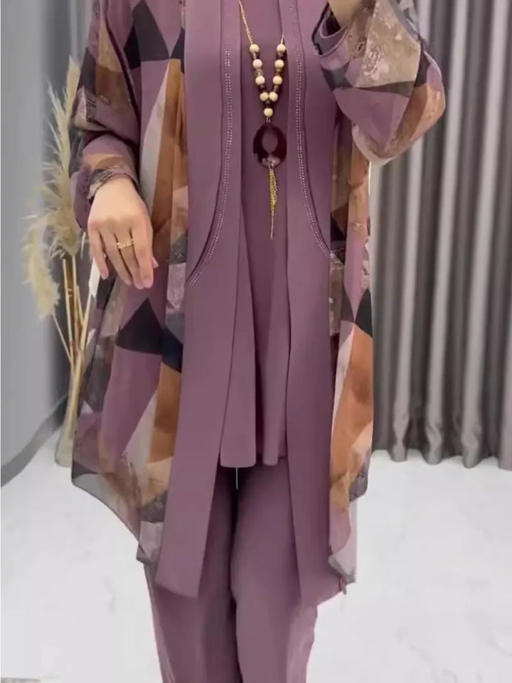 Eid Women Abaya 3 Piece Set with Pant Party Muslim Sets Caftan Robe Jalabiya Ramadan Morocco Dubai 2025 Musulman Ensembles - ZEYTONCART