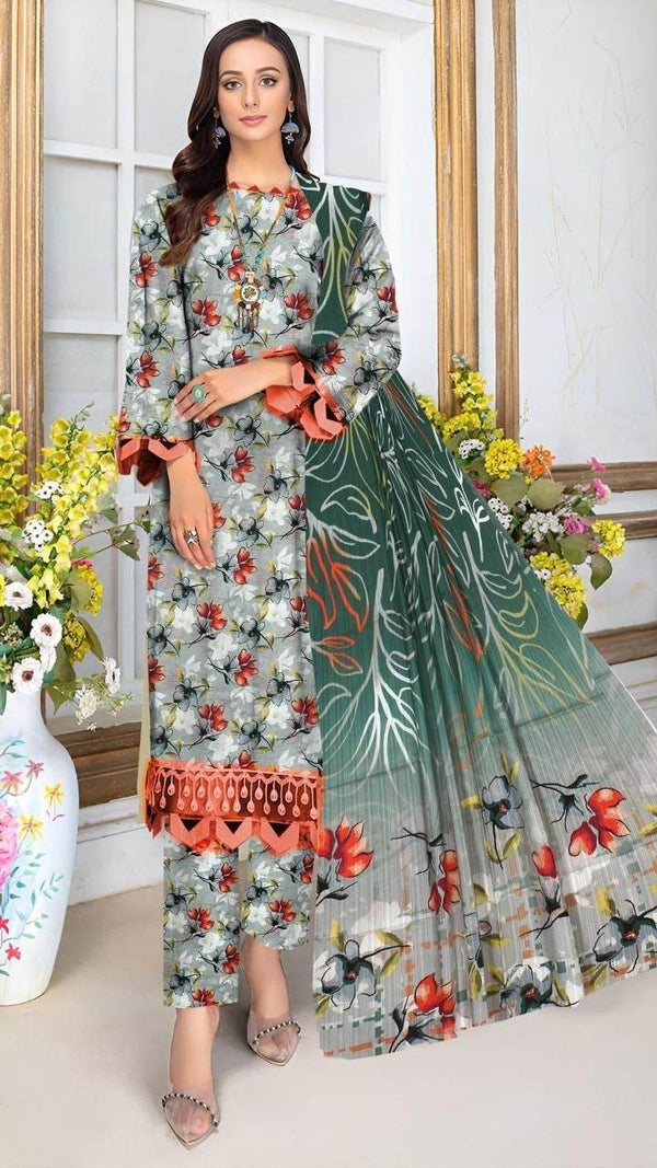Embroidered lawn 3-piece dress - ZEYTONCART