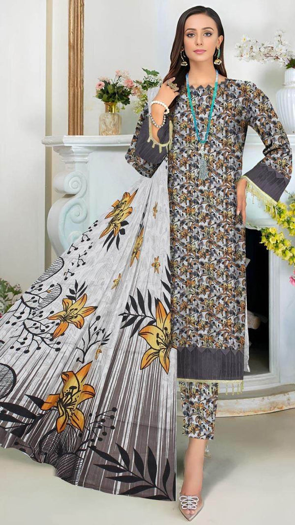 Embroidered lawn 3-piece dress - ZEYTONCART