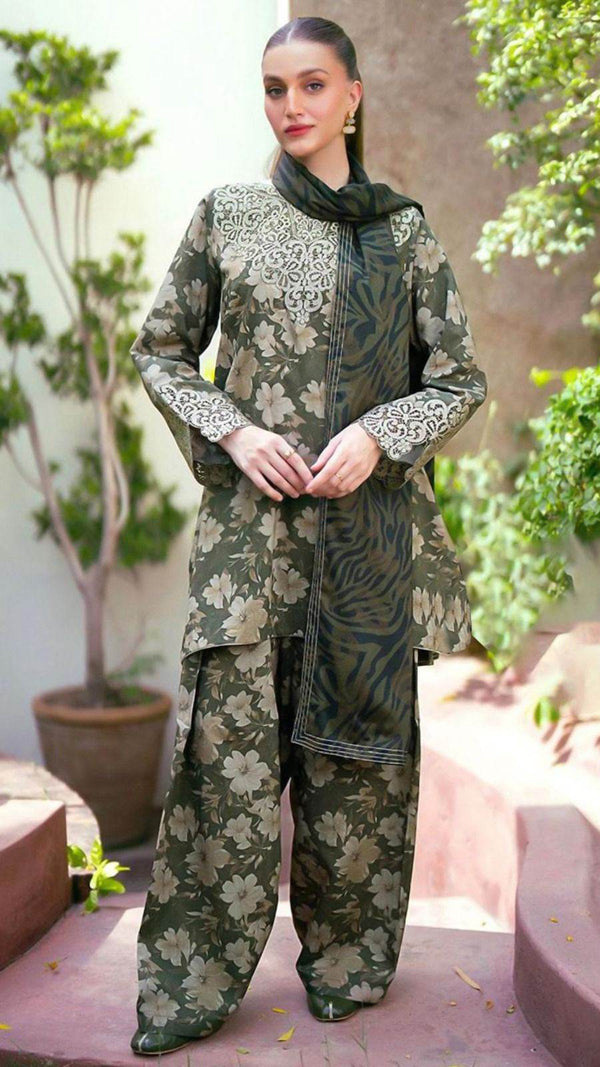Embroidered lawn 3-piece dress - ZEYTONCART