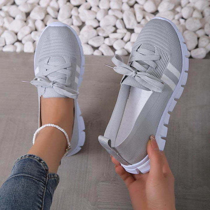 Casual Lace-up Mesh Shoes Preppy Flats Walking Running Sports Shoes Sneakers For Women - ZEYTONCART