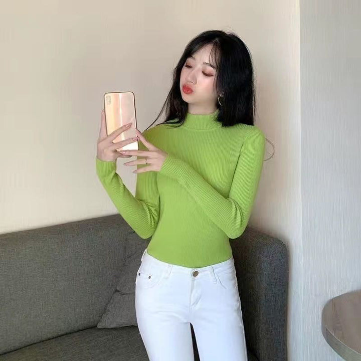 Autumn And Winter New Half Turtleneck Slim Fit Long Sleeve Inner Wear Knitwear For Women - ZEYTONCART