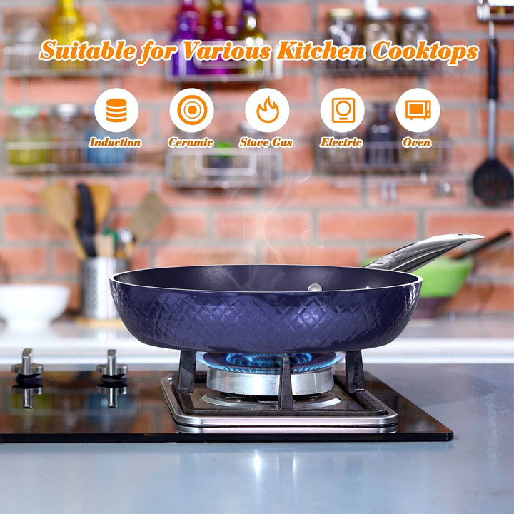 Frying Pan Sets Non Stick 3Pieces Blue 3D Diamond Cookware - ZEYTONCART