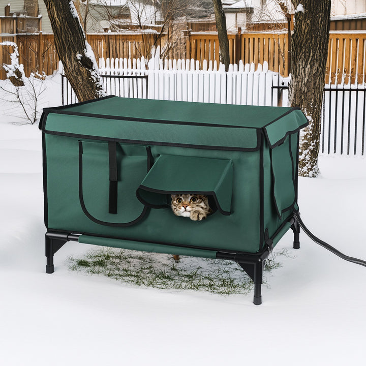 1Pc Waterproof Heated Cat House Outdoor Weatherproof Insulated Kitty Shelter Feral Cat Heating Bed With Heating Pad Anti-Chew Cord 2 Doors 3 Windows For Indoors Outdoors Winter Summer - ZEYTONCART