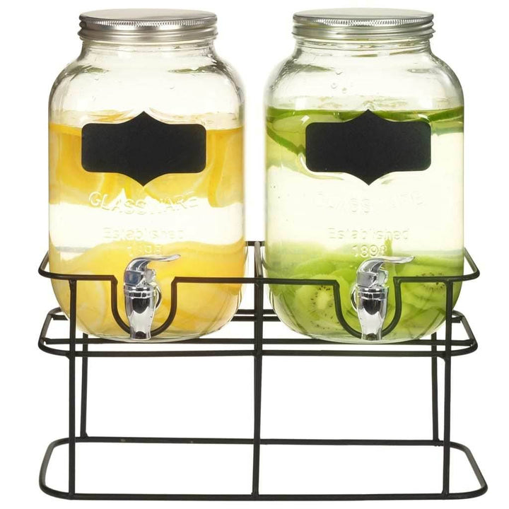 vidaXL Beverage Dispensers 2 pcs with Stand 2 x 4  L Glass - ZEYTONCART