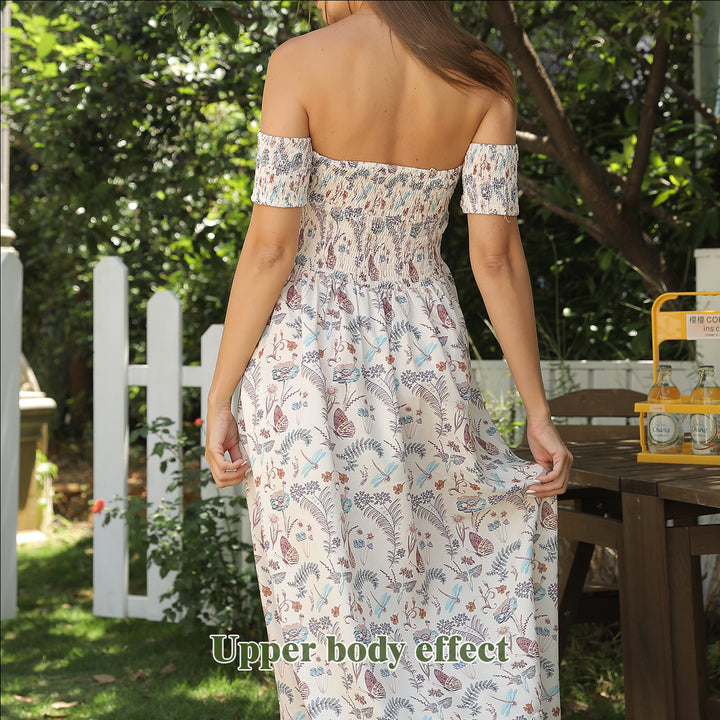 Women's Off Shoulder Strapless Floral Dress - ZEYTONCART