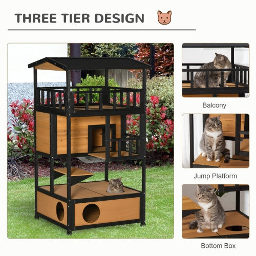 Wooden Outdoor Cat House, Wild Cat Shelter Kitten Tree - ZEYTONCART