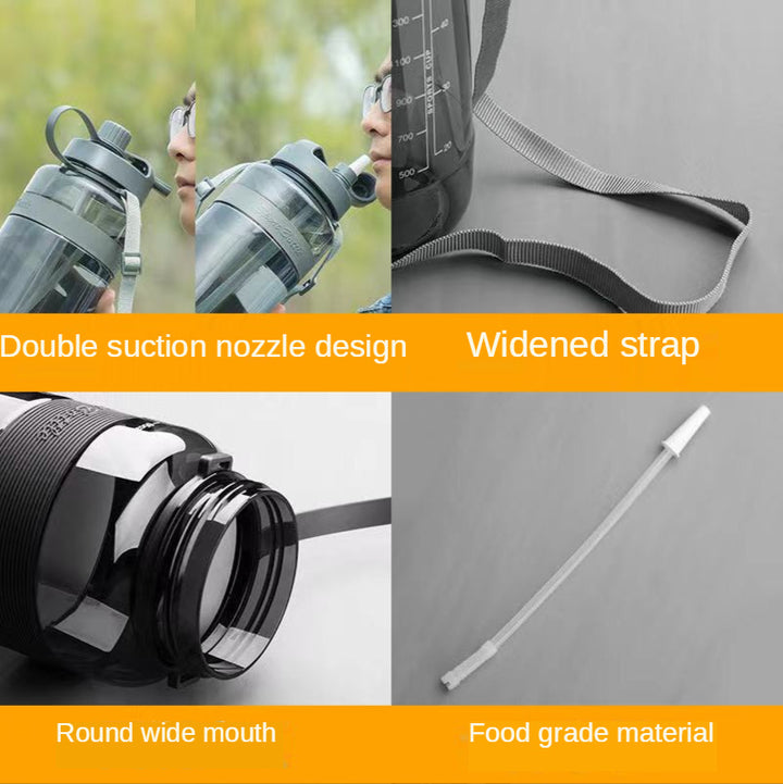 Summer Large-capacity Plastic Water Cup With Straw Strap Outdoor Portable - ZEYTONCART
