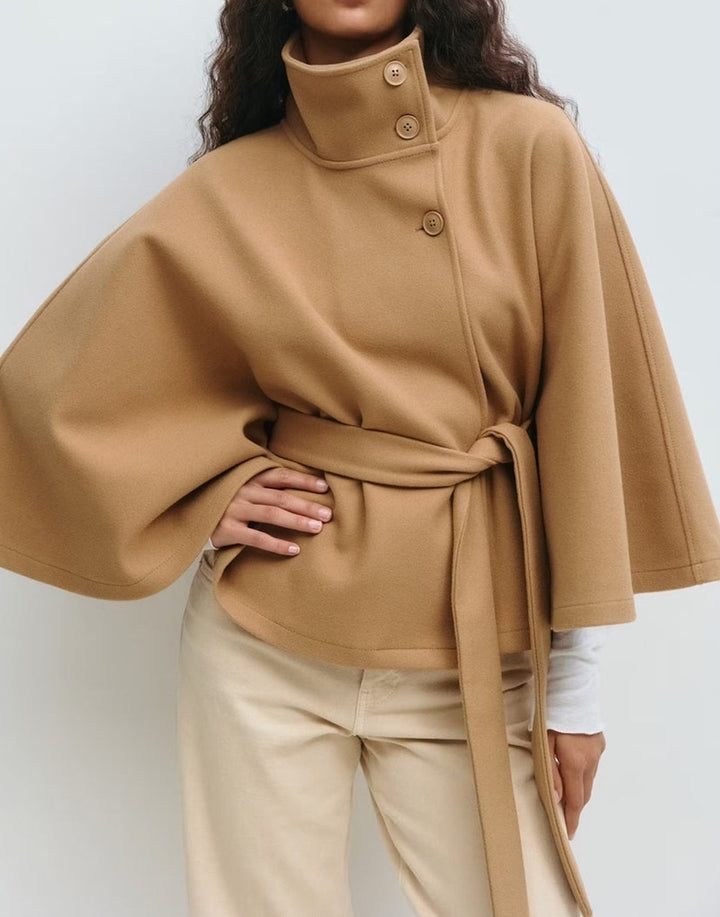 Winter High Neck Batwing Sleeve Coat With Belt Fashion Loose Elegant Button Top Trench Coat For Women Clothing - ZEYTONCART
