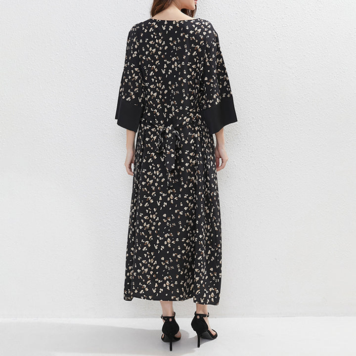 Women's Plus Size Floral Print Tunic Dress With Belt, Middle Eastern Style Muslim Long Dress - ZEYTONCART