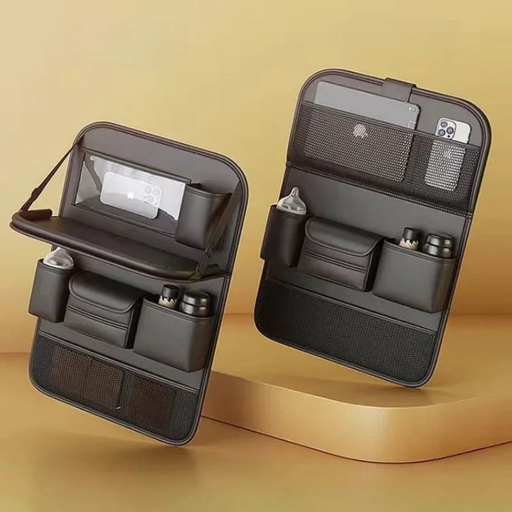 Car Seat Storage Bag Auto Back Seat Back Organizer With Foldable Table Tray PU Leather Tablet Holder Tissue Box Car Accessories - ZEYTONCART